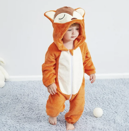 Mameluco con capucha y cierre para bebé con diseño de disfraz de animal para niños y niñas | Pijama tipo loungewear de suave mezcla de algodón y poliéster para bebés de 0-