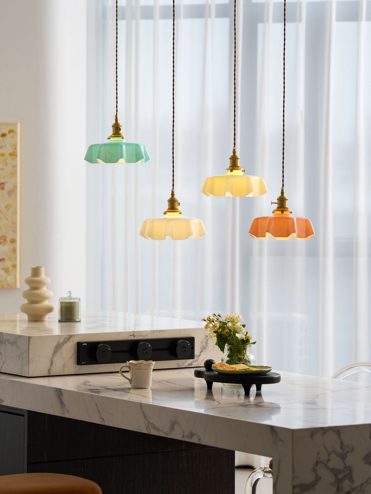 Hanging Ceiling Light Fixture Textured Dome Shade White Beige Pink Blue for Kitchen Island Dining Room Adjustable Height Indoor Pendant Lamp