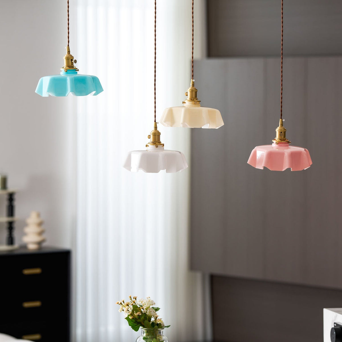Hanging Ceiling Light Fixture Textured Dome Shade White Beige Pink Blue for Kitchen Island Dining Room Adjustable Height Indoor Pendant Lamp
