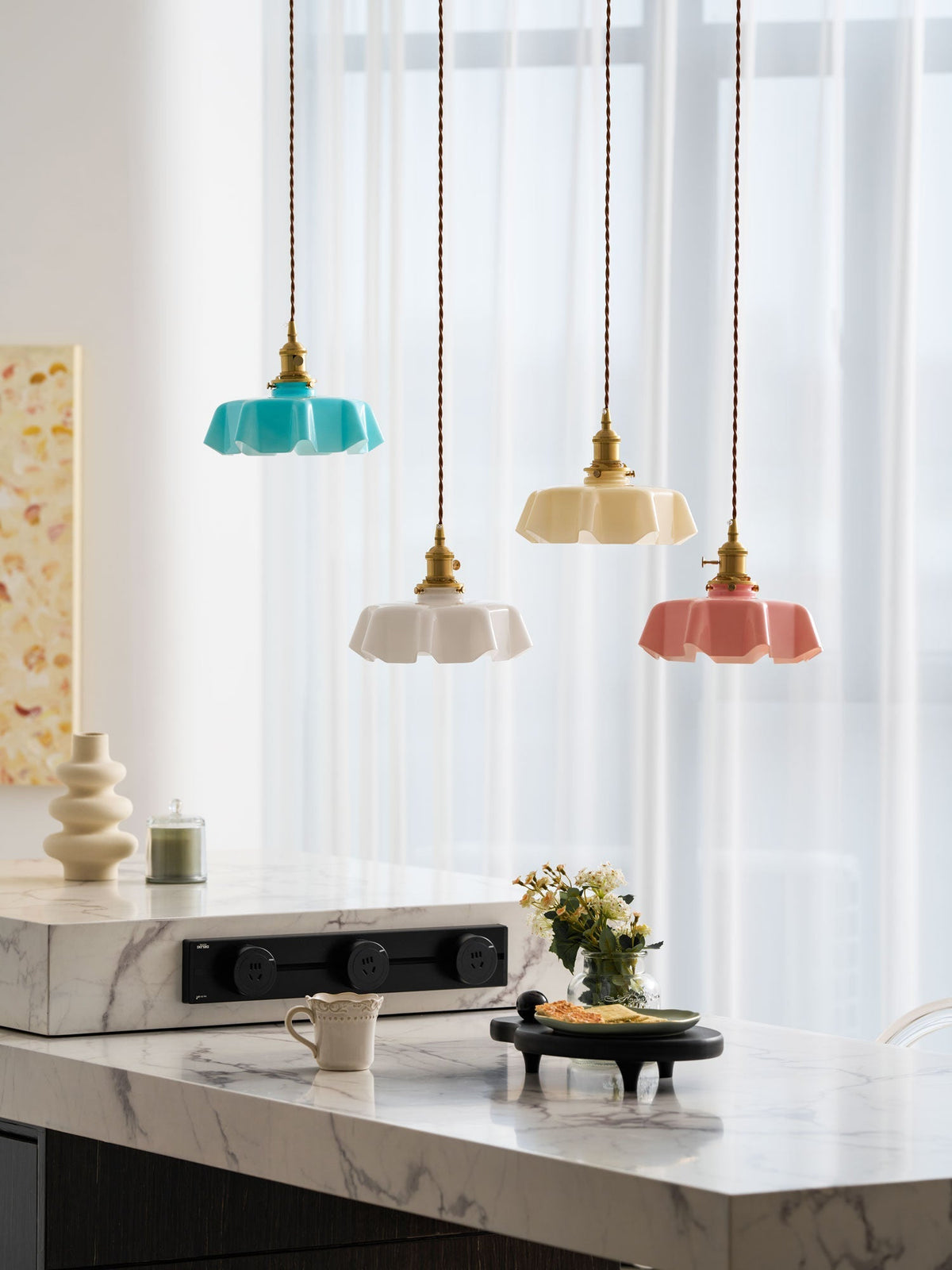 Hanging Ceiling Light Fixture Textured Dome Shade White Beige Pink Blue for Kitchen Island Dining Room Adjustable Height Indoor Pendant Lamp