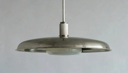 Hand-Spun Brass Pendant Light with Handblown Glass Shade in 5 Finishes – 16, 24 or 34 Inch Round Ceiling Light for Dining Room Kitchen