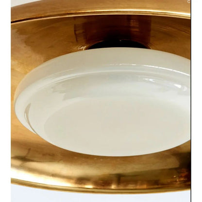 Hand-Spun Brass Pendant Light with Handblown Glass Shade in 5 Finishes – 16, 24 or 34 Inch Round Ceiling Light for Dining Room Kitchen