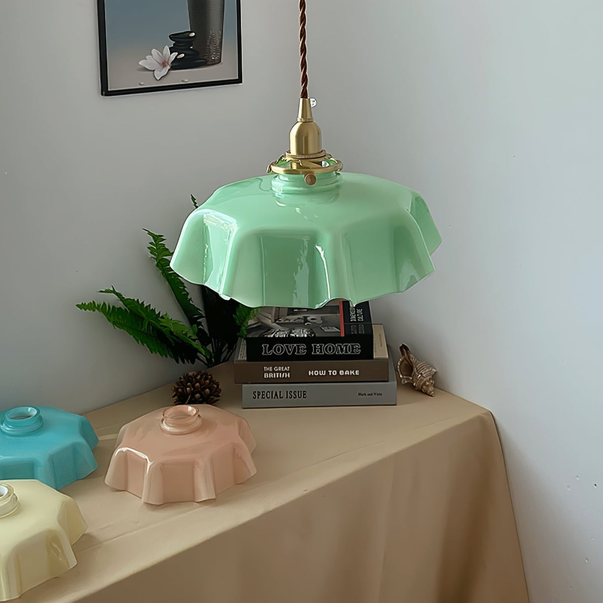 Hanging Ceiling Light Fixture Textured Dome Shade White Beige Pink Blue for Kitchen Island Dining Room Adjustable Height Indoor Pendant Lamp