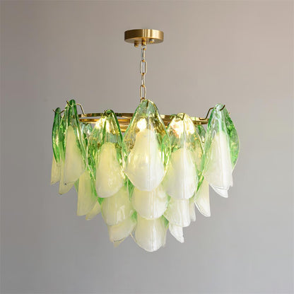 Tiered Glass Petal Ceiling Light Gold Metal Frame for Dining Rooms Living Rooms Foyers Adjustable 20-39 Inch Multi-Level Ambient Fixture