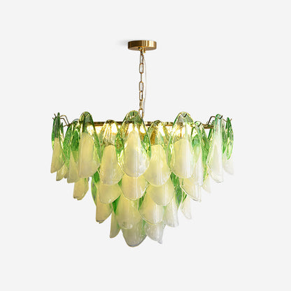 Tiered Glass Petal Ceiling Light Gold Metal Frame for Dining Rooms Living Rooms Foyers Adjustable 20-39 Inch Multi-Level Ambient Fixture