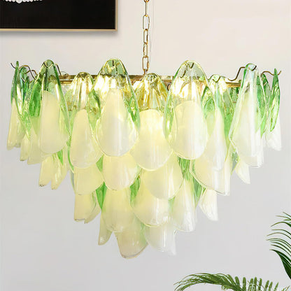 Tiered Glass Petal Ceiling Light Gold Metal Frame for Dining Rooms Living Rooms Foyers Adjustable 20-39 Inch Multi-Level Ambient Fixture