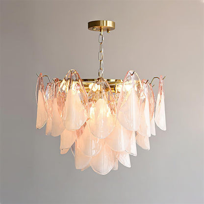 Tiered Glass Petal Ceiling Light Gold Metal Frame for Dining Rooms Living Rooms Foyers Adjustable 20-39 Inch Multi-Level Ambient Fixture