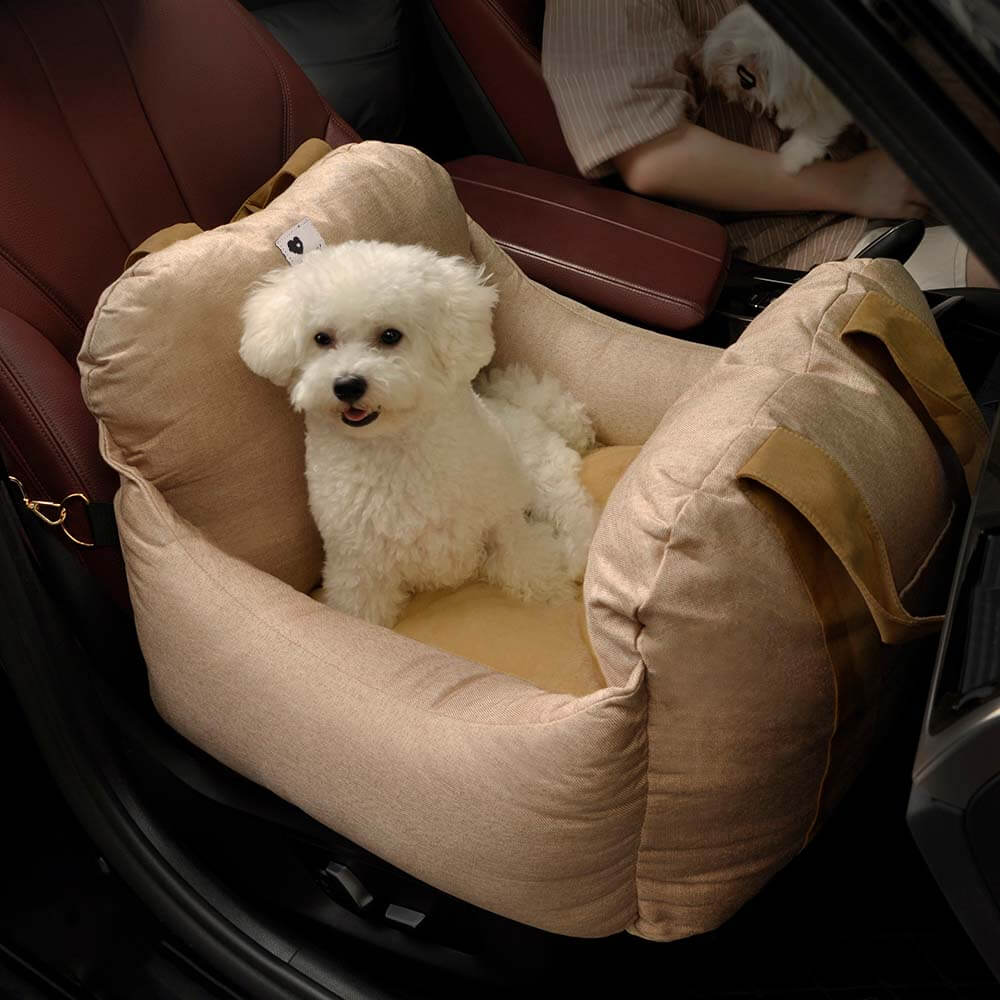 Portable Pet Carrier Booster Seat with Safety Harness and Washable Cover for Small Dogs