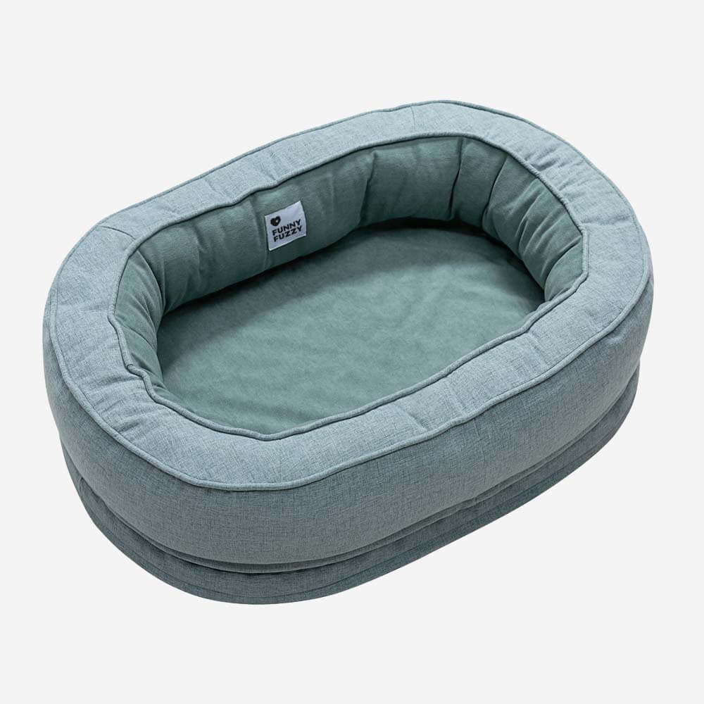 Round Bolster Pet Bed with Orthopedic Foam Support for Dogs | Raised Edge Calming Bed with Machine Washable Cover & Waterproof Liner