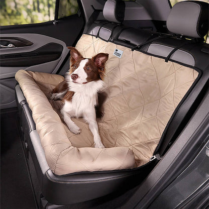 Padded Pet Car Seat Cover Protector with Bolsters for Back Seat – Quilted Waterproof Auto Bench Liner for Dogs & Cats