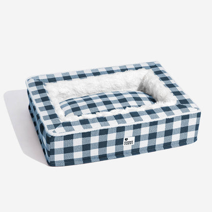 Plaid Raised-Edge Dog Bed with Memory Foam Bolster Support for Calming Sleep | Small to Extra Large Sizes | Classic Checkered Pattern Pet