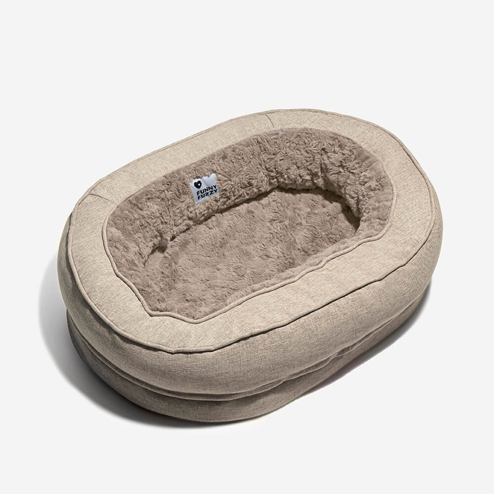 Round Bolster Pet Bed with Orthopedic Foam Support for Dogs | Raised Edge Calming Bed with Machine Washable Cover & Waterproof Liner