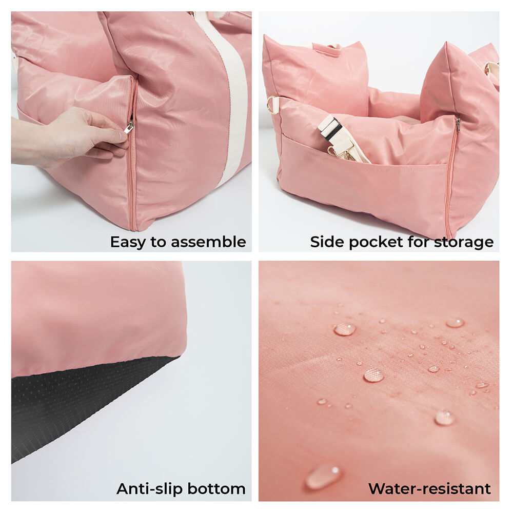 Padded Dog Car Seat Booster with Safety Harness & Side Bolsters – Waterproof Washable Pet Travel Carrier for Cars, SUVs & Travel
