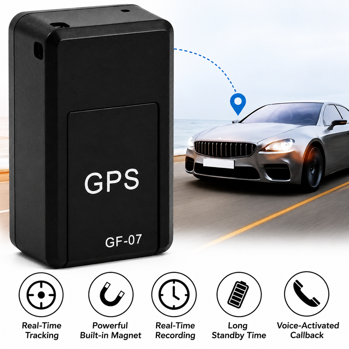 Compact Real-Time Vehicle Tracking Device with Magnetic Mount – No Subscription Monitoring for Cars, Motorcycles & Luggage