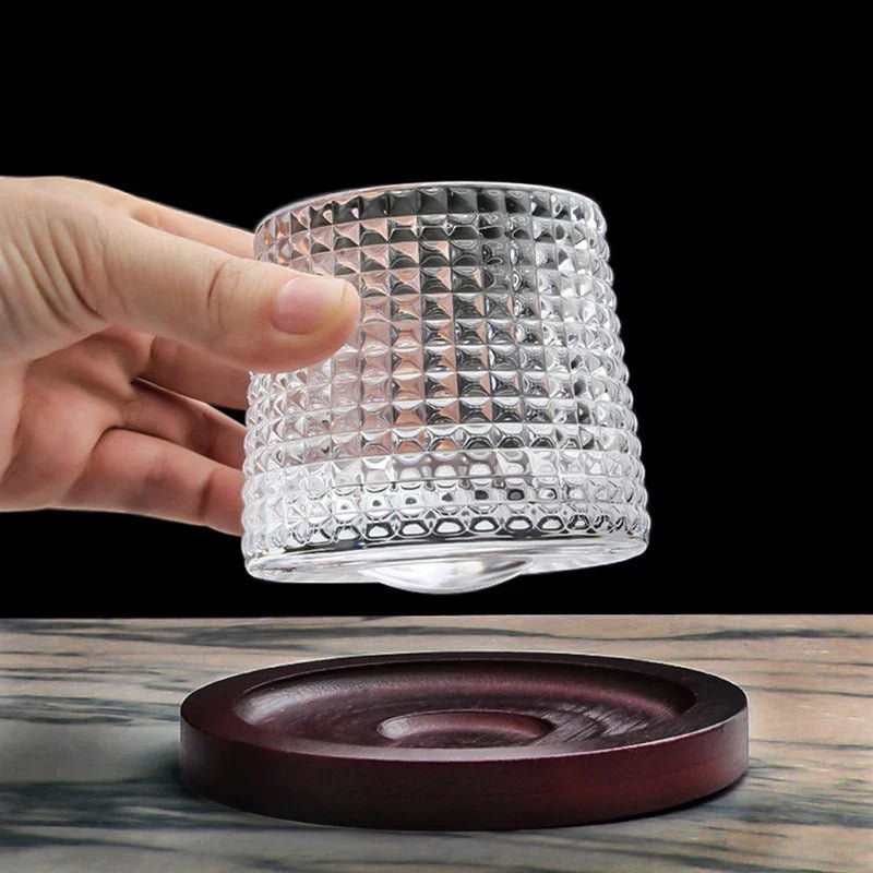 Rotating Crystal Tumbler Set Lead-Free 6.3 in Tall Rocks Glass for Scotch Bourbon Cocktails Home Bar Glassware Unique Swirl Base Design Gift