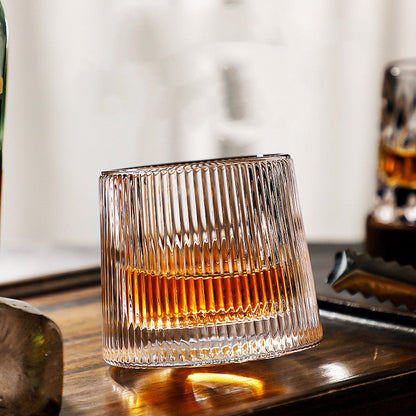 Rotating Crystal Tumbler Set Lead-Free 6.3 in Tall Rocks Glass for Scotch Bourbon Cocktails Home Bar Glassware Unique Swirl Base Design Gift