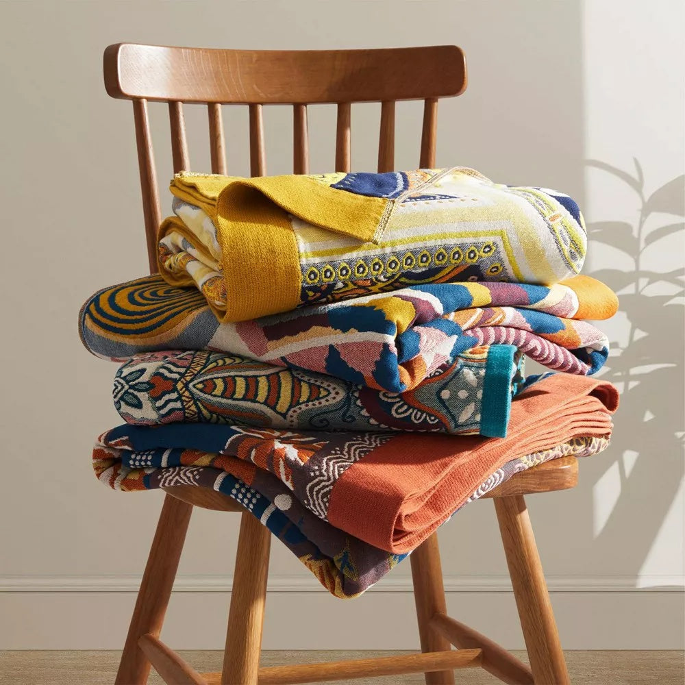 100% Cotton Throw Blanket Sunburst Pattern All-Season Lightweight Bed Sofa Couch Cover for Bedroom Living Room Travel