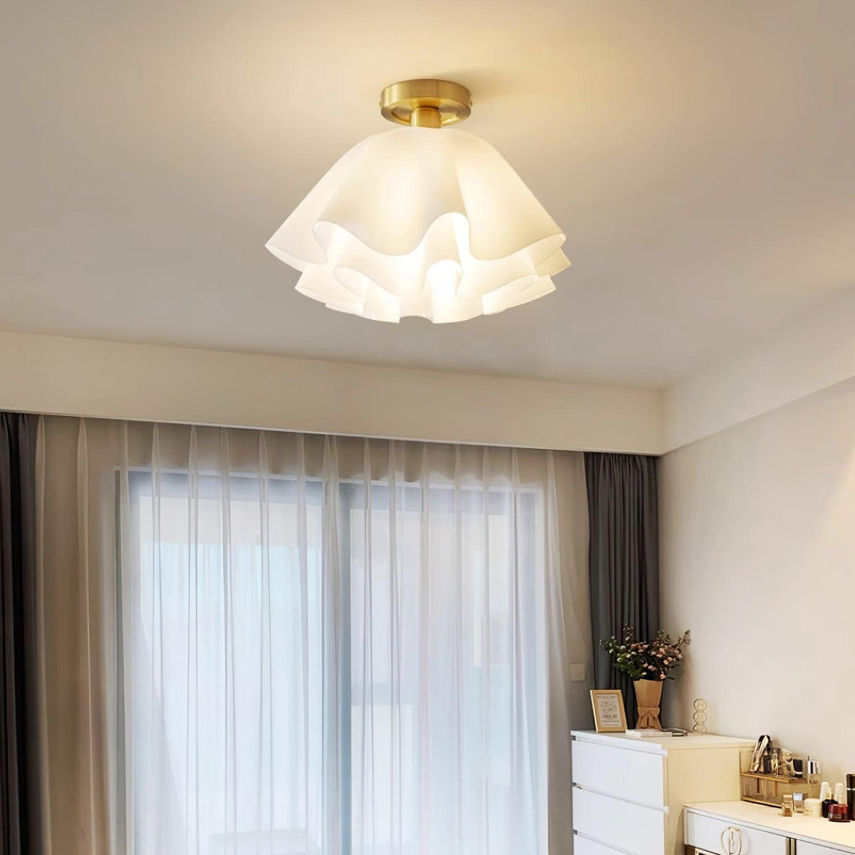 Flush Mount Acrylic Folded Ceiling Light 12 in White for Bedroom Living Room Hallway Modern E27 LED Fixture Home Decor Overhead Lighting