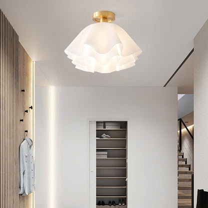 Flush Mount Acrylic Folded Ceiling Light 12 in White for Bedroom Living Room Hallway Modern E27 LED Fixture Home Decor Overhead Lighting