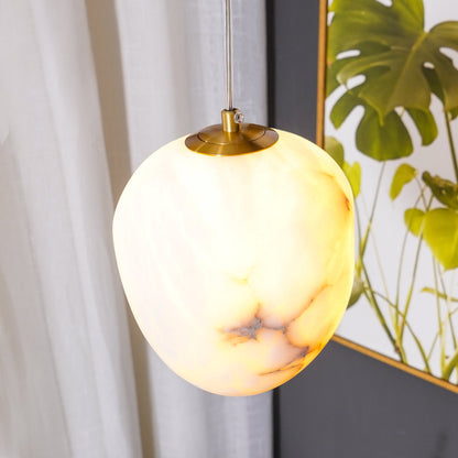 Alabaster Globe Drop Light for Kitchen Island 9 Inch Brass Ceiling Fixture for Dining Room Soft Glow Hanging Fixture Modern Farmhouse G9 Bas
