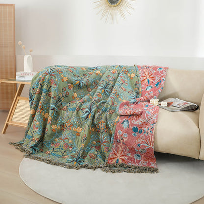 Manta Willow Petal - Algodón puro, diseño floral reversible