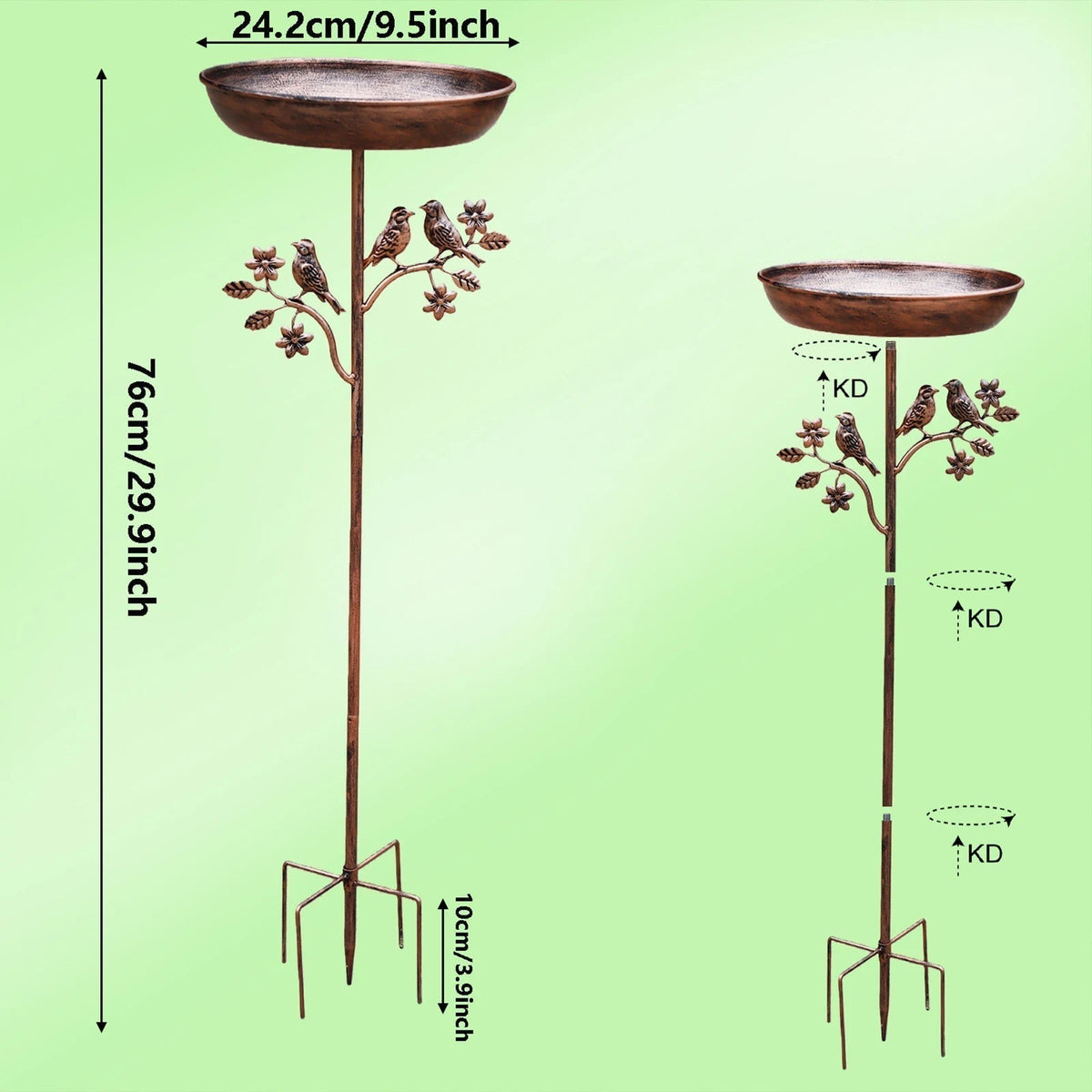 Metal Bird Bath Stake Garden Ornament with Decorative Bowl for Outdoor Yard Feeding Station