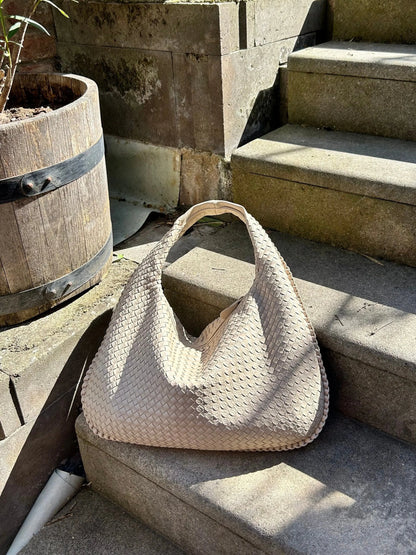 Woven Leather Hobo Shoulder Bag for Women - Soft Genuine Leather Everyday Purse with Zip Closure - Lightweight 19 in Tote for Daily Use