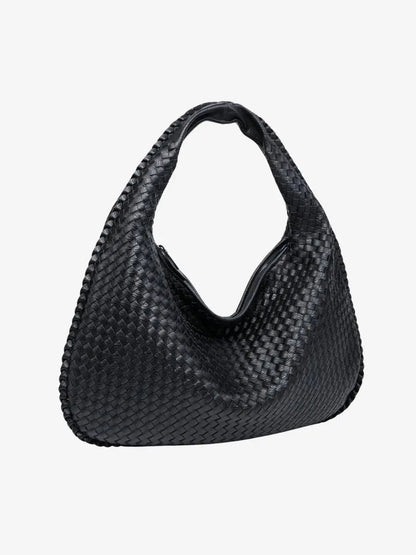 Woven Leather Hobo Shoulder Bag for Women - Soft Genuine Leather Everyday Purse with Zip Closure - Lightweight 19 in Tote for Daily Use