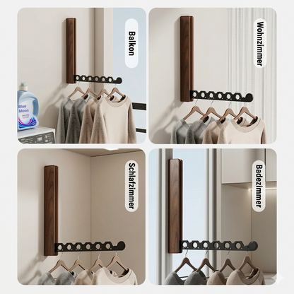 Wall-Mounted Folding Clothes Rack in Wood for Bedrooms, Entryways & Small Spaces | Space-Saving Garment Hanger with Easy Install