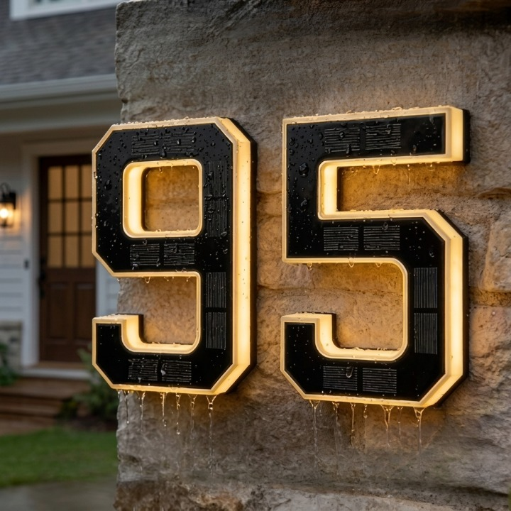 Solar-Powered Illuminated House Number Sign Auto-On Dusk LED Address Plaque Weatherproof Outdoor for Home Entrance 0-9 A-D
