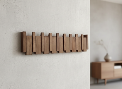 Musical Instrument Wall Mounted Coat Rack with Wooden Hooks for Entryway Storage Organizer 4 6 8 Pegs Hanging Rail Space Saving Design