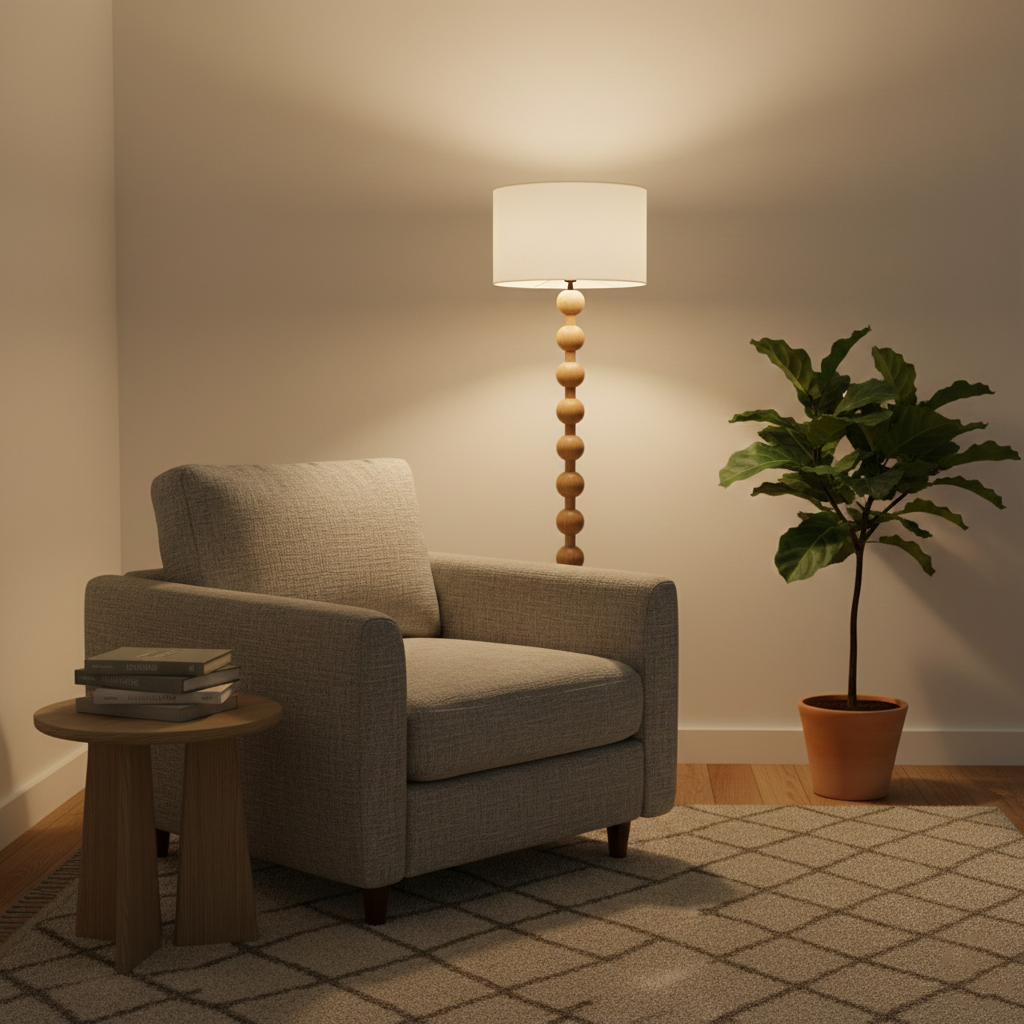 Tall Standing Lamp with White Shade 63 Inches Natural Wood Base Dimmable Accent Light for Bedroom Living Room Corner Reading Nook Modern Dec