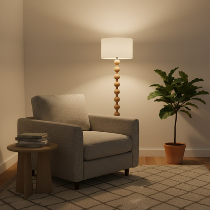 Tall Standing Lamp with White Shade 63 Inches Natural Wood Base Dimmable Accent Light for Bedroom Living Room Corner Reading Nook Modern Dec