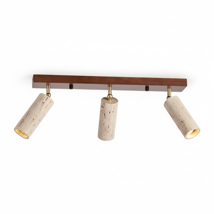 Triple-Head Adjustable Spotlight Bar Stone-Effect Wood Finish 24 Inches for Living Room Bedroom Track Accent Lighting Modern Low-Profile Fix
