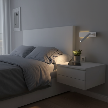 Adjustable LED Wall Reading Light with Rotatable Arm for Bedroom & Bedside | Modern Spotlight Sconce with Backlight, Matte Finish, Warm