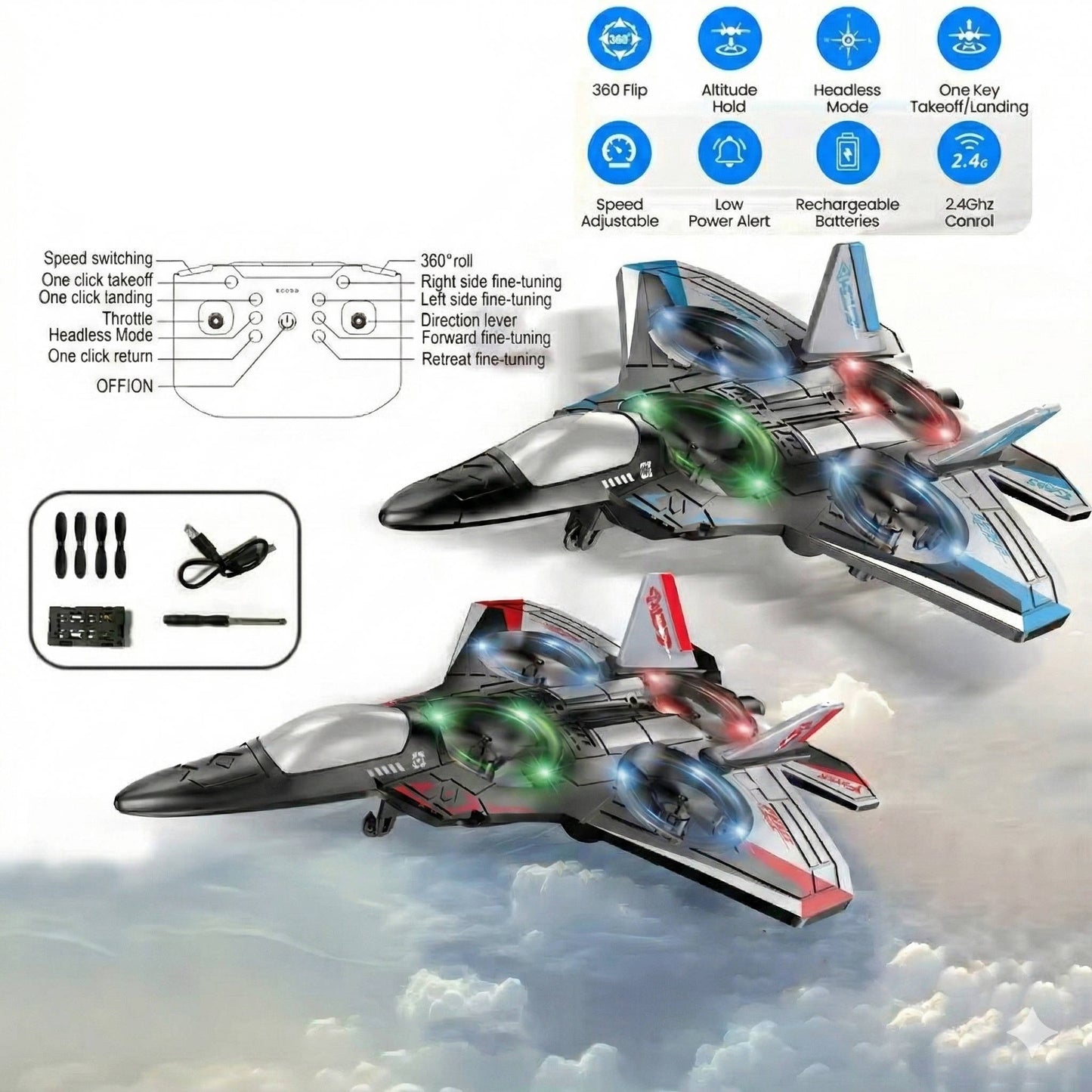 Divertido avión de acrobacias RC para niños con giros de 360 grados