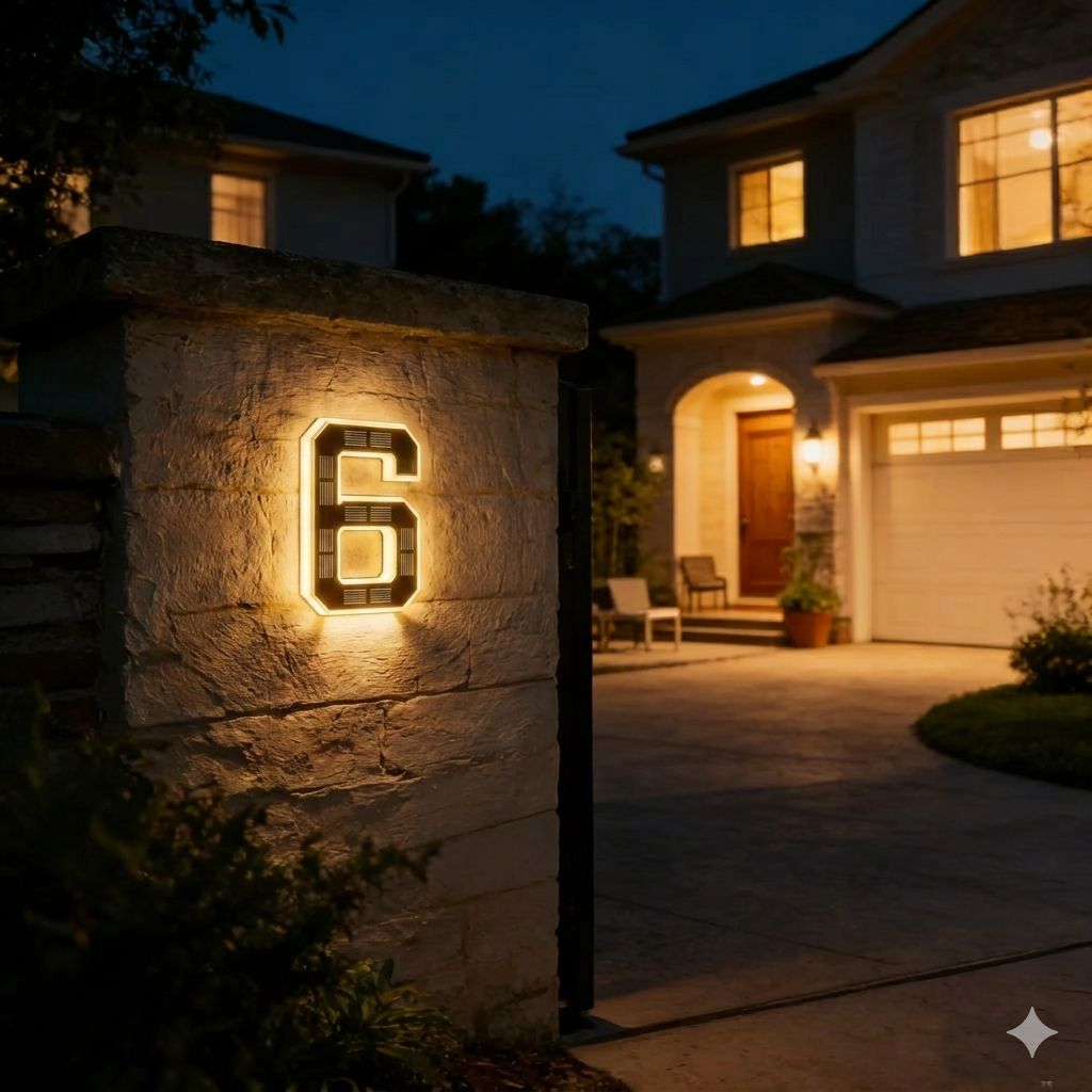 Solar-Powered Illuminated House Number Sign Auto-On Dusk LED Address Plaque Weatherproof Outdoor for Home Entrance 0-9 A-D