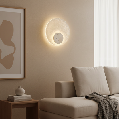Round Stone Sconce with Acrylic Diffuser 12 Inch LED Warm White or Tri-Color Indoor Accent Light for Bedrooms Entryways Modern Interiors Nat