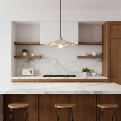 Lámpara colgante de hormigón de 16 pulgadas, forma de pétalo orgánico para comedor, isla de cocina y dormitorio, estilo Wabi-Sabi, cable ajustable, compatible con LED, moderno
