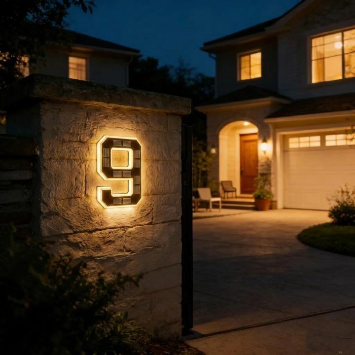 Solar-Powered Illuminated House Number Sign Auto-On Dusk LED Address Plaque Weatherproof Outdoor for Home Entrance 0-9 A-D
