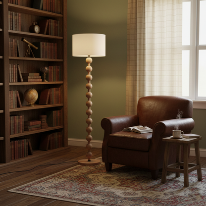 Tall Standing Lamp with White Shade 63 Inches Natural Wood Base Dimmable Accent Light for Bedroom Living Room Corner Reading Nook Modern Dec