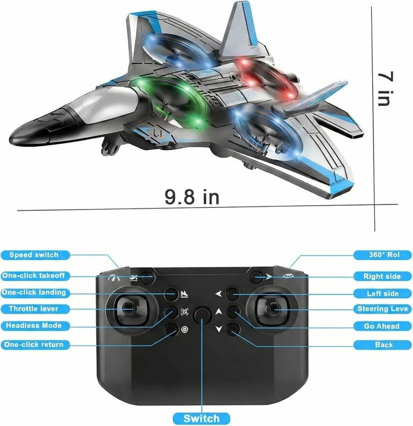 Divertido avión de acrobacias RC para niños con giros de 360 grados