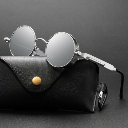 Vintage Round Sunglasses Polarized UV400 Protection Metal Frame Gothic Industrial Design for Men Women Everyday Outdoor