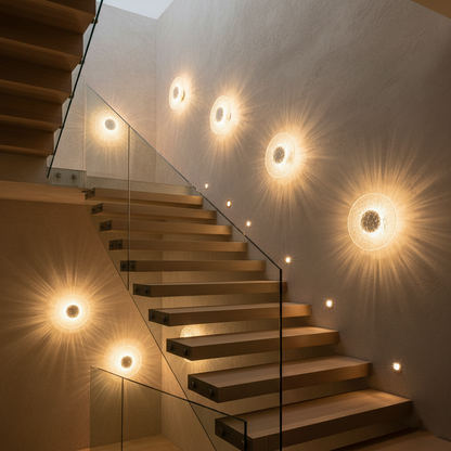 Round Stone Sconce with Acrylic Diffuser 12 Inch LED Warm White or Tri-Color Indoor Accent Light for Bedrooms Entryways Modern Interiors Nat
