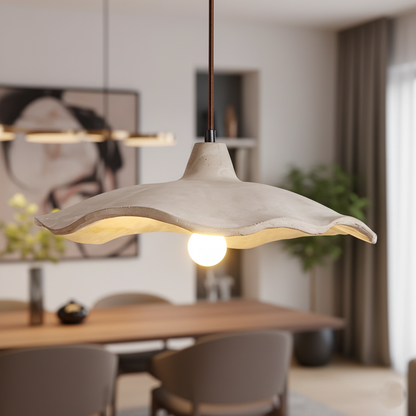 Lámpara colgante de hormigón de 16 pulgadas, forma de pétalo orgánico para comedor, isla de cocina y dormitorio, estilo Wabi-Sabi, cable ajustable, compatible con LED, moderno