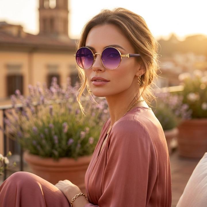 Round Vintage Sunglasses UV400 Protection Lightweight Metal Frame Gradient Lenses Retro Circle Shades for Women Men Festival Beach
