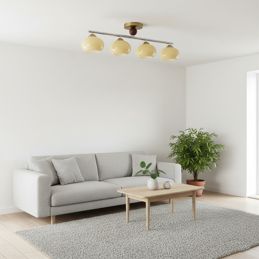 Four-Light Linear Island Pendant with Mixed Glass Shades for Kitchen & Dining Room – Metal & Glass Modern Fixture