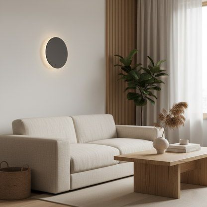 Round LED Sconce 12 in Aluminum Warm Glow for Bedroom Hallway Entryway Modern Minimalist Interior Ambient Lighting Fixtures