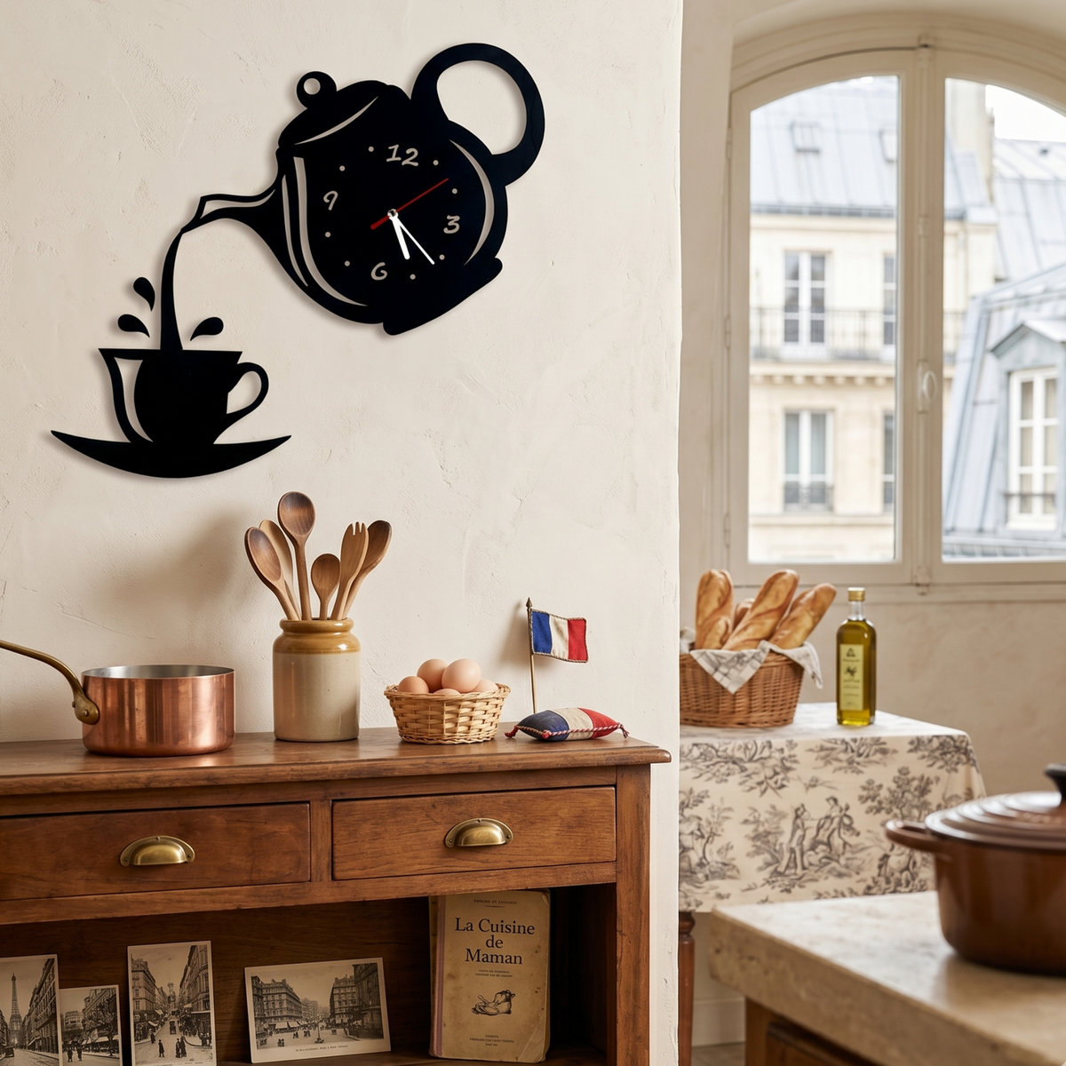 Reloj de pared tetera Marova: acrílico espejado 3D, diseño de cuarzo silencioso