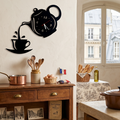 Reloj de pared tetera Marova: acrílico espejado 3D, diseño de cuarzo silencioso